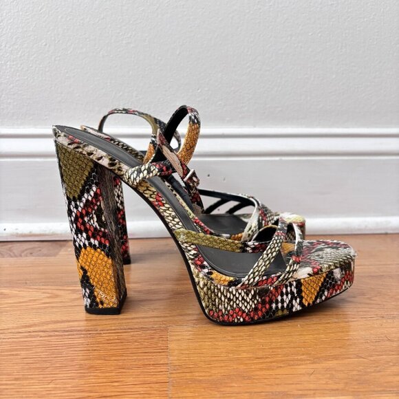 Zara Animal Print Multicolored High Heel Platform Sandals - Picture 3 of 11